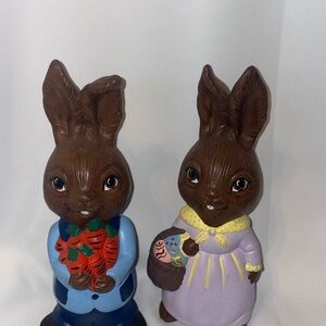 Adorable Vintage Chalkware Mr & Mrs Easter bunnies 10 inch